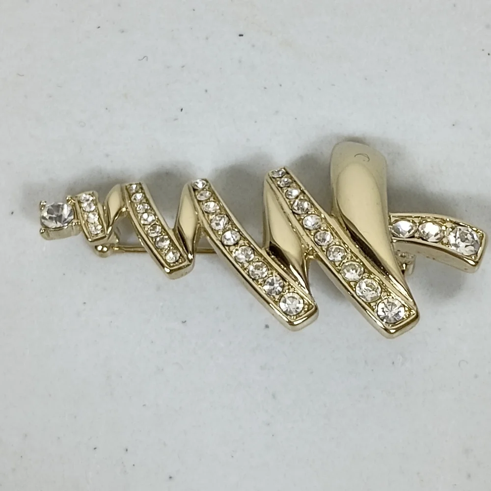 Monet Christmas Tree Brooch Pin Gold Tone Rhinestones Abstract Marked Vintage